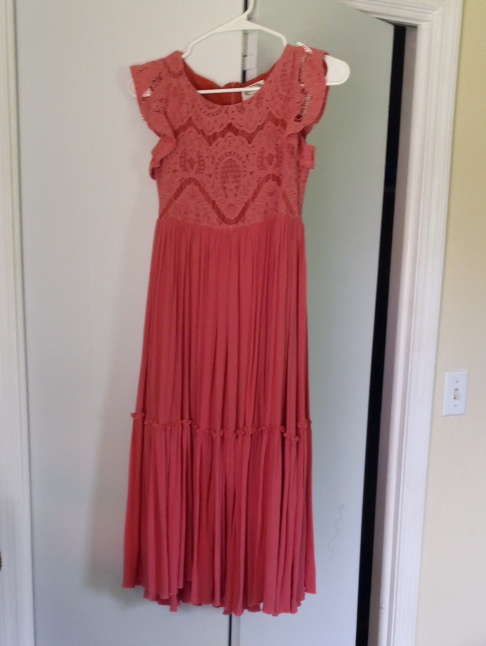 Joyfolie Coral Lace-Top Maxi Dress